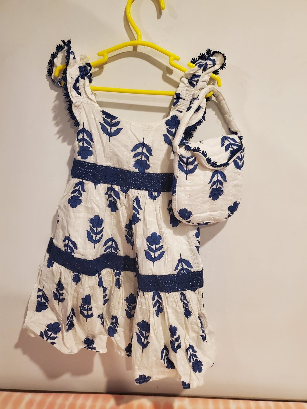 Happily Grey 2t White Sundress with Blue Floral Print and Matching Bag